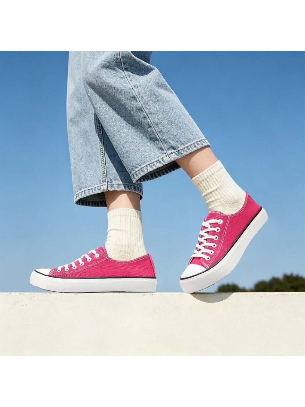 Women's Peach Pink Low Top Lace Up Canvas Lightweight Breathable Casual Sneakers - Picture 2 of 6